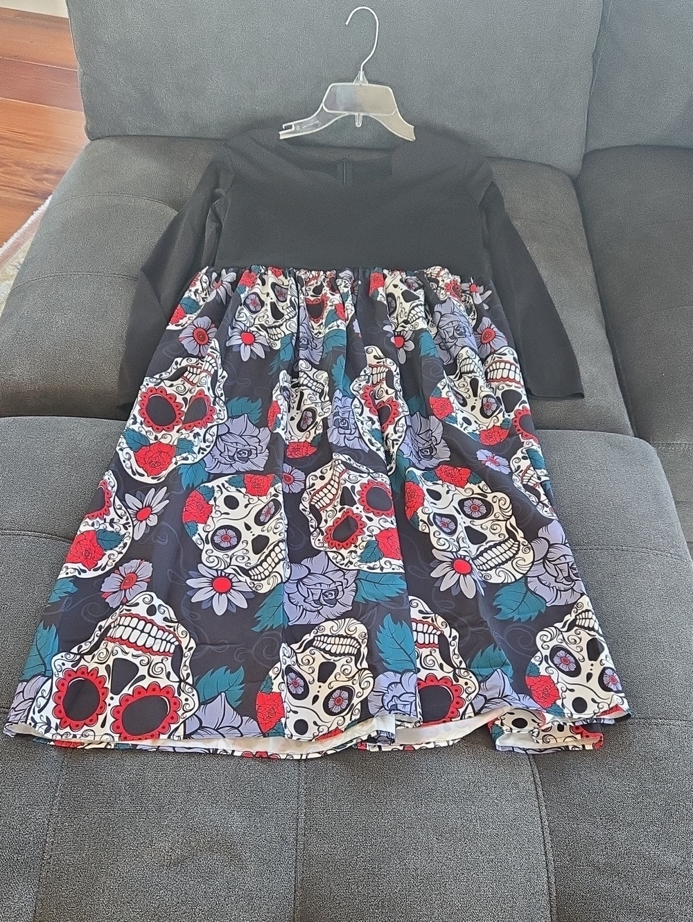 Halloween/Day Of The Dead Retro Swing Dress with Colorful Sugar Skull Skirt